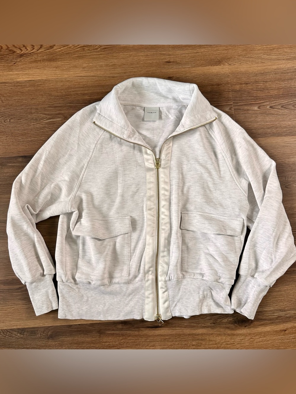 Varley Roxbury Zip Through Sweatshirt Ivory Marl Size Medium Doublesoft Relaxed